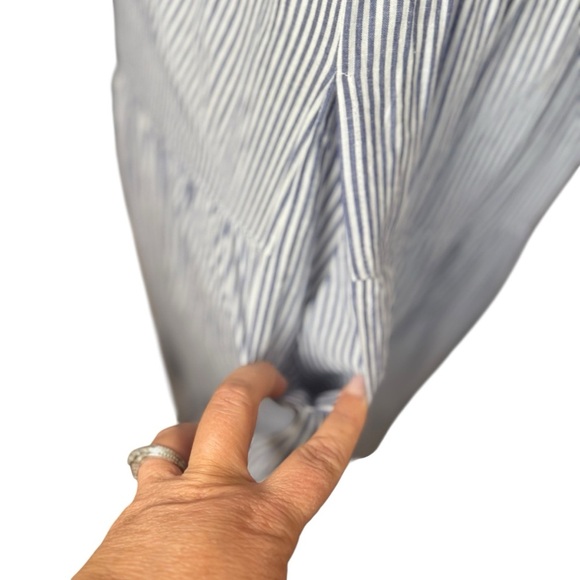 Free People Juno Tiered Maxi Dress Large Blue Striped Cotton Smocked Boho Flowy - Picture 6 of 16